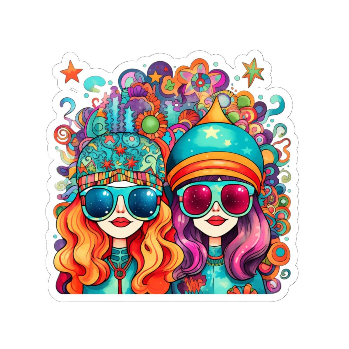 Psychedelic Groovy Girls Sticker: Trippy Retro Vinyl Decal