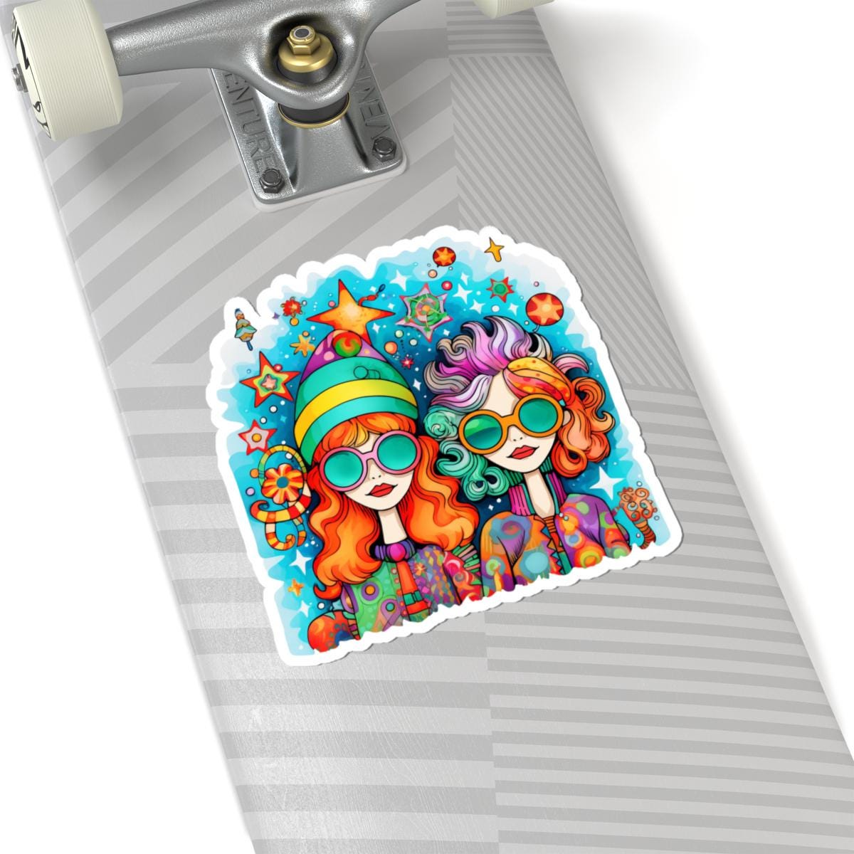 ColorFlow | Groovy Best Friends Sticker | Trippy Hippie Girls Kiss Cut Decal | Waterproof Retro 70s Vinyl Art for Laptop or Bottle