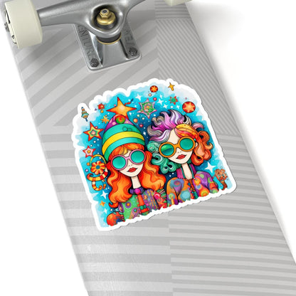 ColorFlow | Groovy Best Friends Sticker | Trippy Hippie Girls Kiss Cut Decal | Waterproof Retro 70s Vinyl Art for Laptop or Bottle