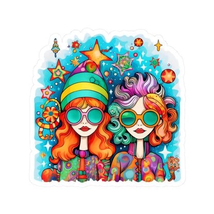 ColorFlow | Groovy Best Friends Sticker | Trippy Hippie Girls Kiss Cut Decal | Waterproof Retro 70s Vinyl Art for Laptop or Bottle