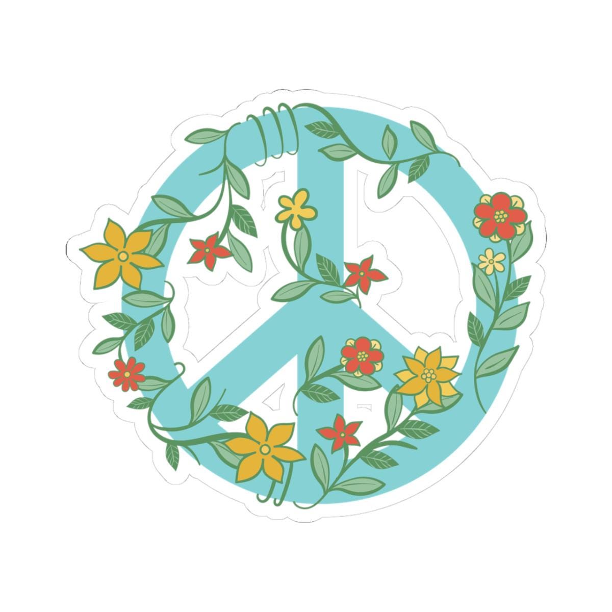 Floral Peace Sign Sticker: Retro 70s Hippie Waterproof Vinyl Decal