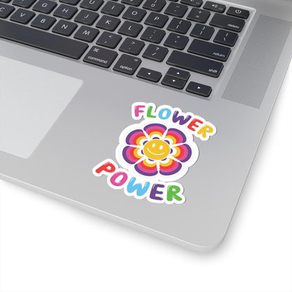 Flower Power Smiley Face Sticker: 70s Retro Rainbow Vinyl Decal