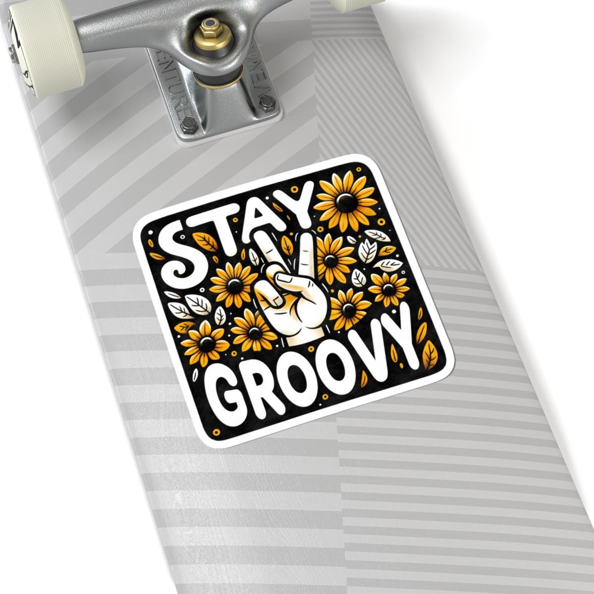 Stay Groovy Sticker: Retro Peace Sign Sunflower - Waterproof Vinyl Decal