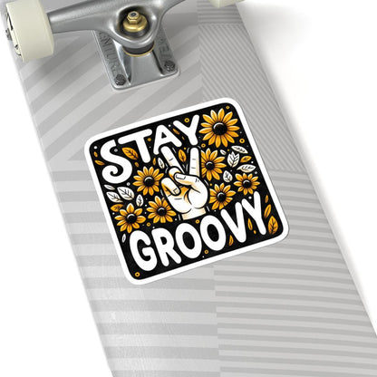 Stay Groovy Sticker: Retro Peace Sign Sunflower - Waterproof Vinyl Decal