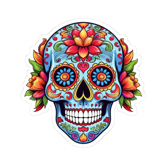 ColorFlow | Sugar Skull Sticker Day of the Dead Vinyl Decal | Colorful Floral Skull Waterproof Sticker for Laptop or Water Bottle