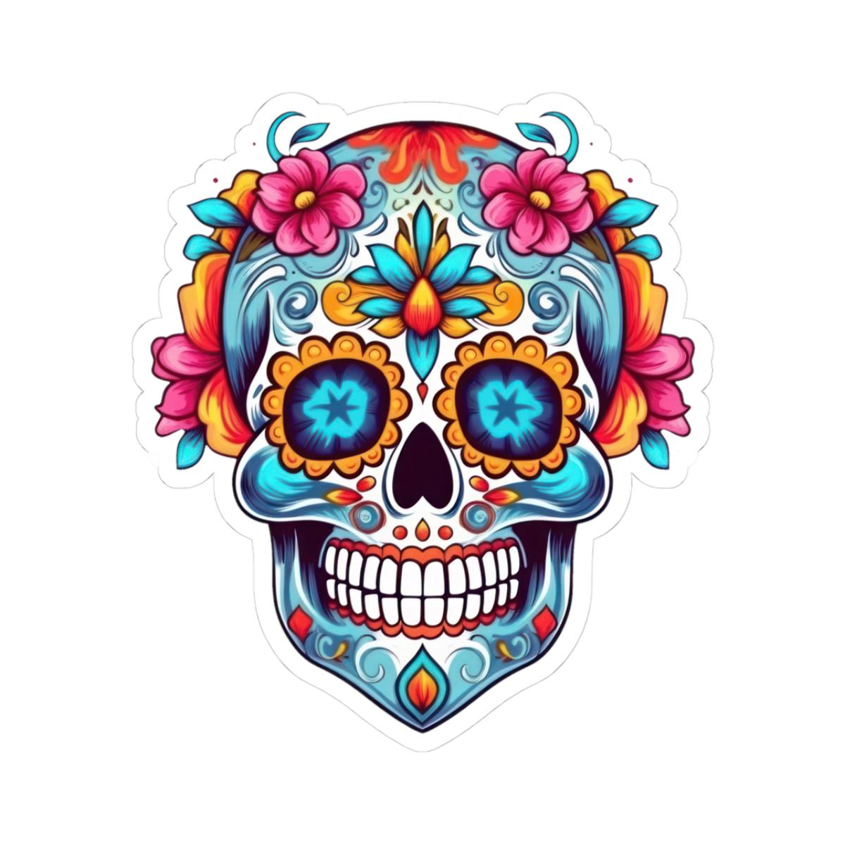 Floral Sugar Skull Vinyl Sticker: Dia de los Muertos Waterproof Decal