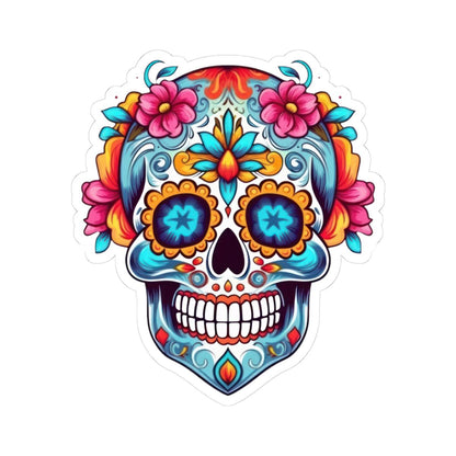 Floral Sugar Skull Vinyl Sticker: Dia de los Muertos Waterproof Decal