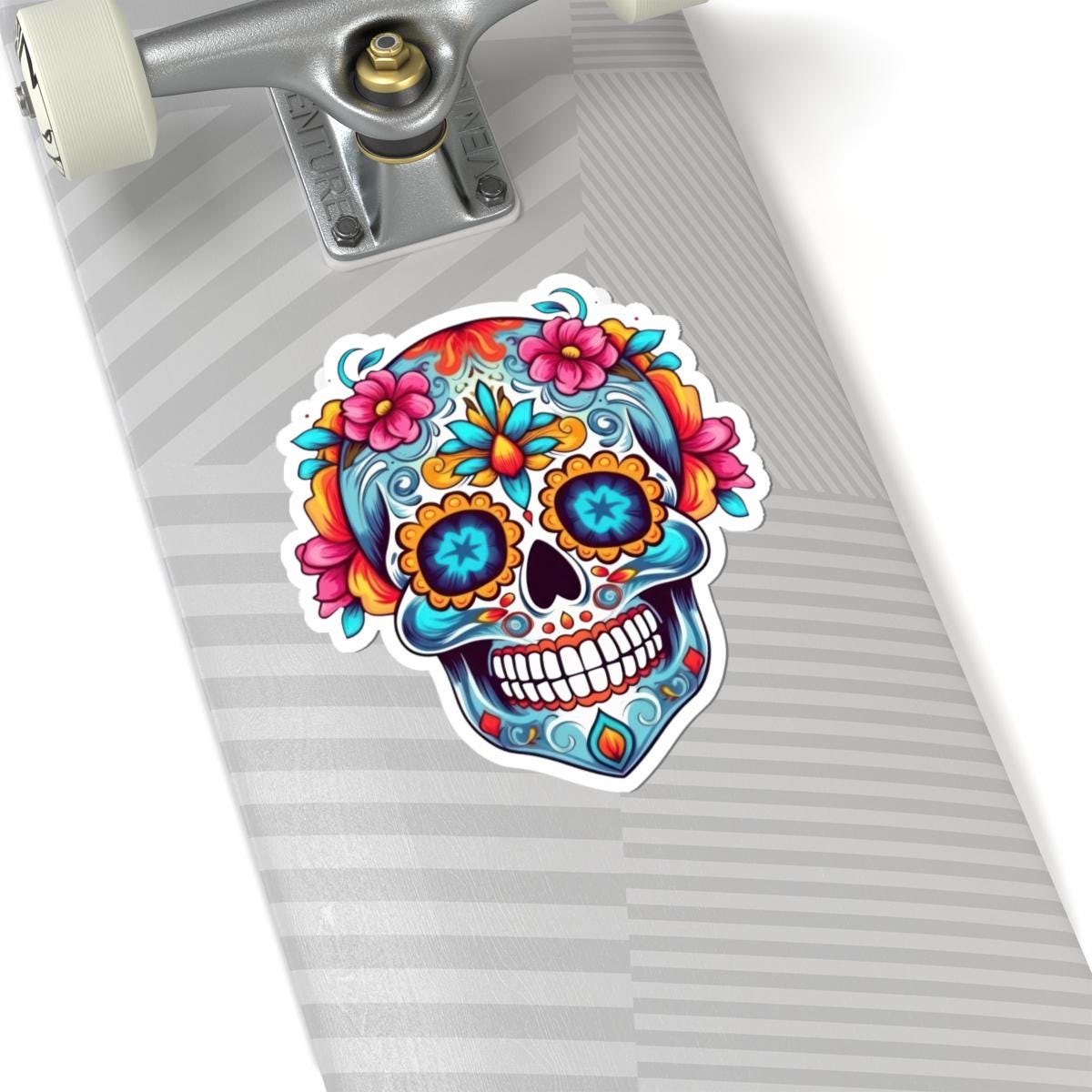 Floral Sugar Skull Vinyl Sticker: Dia de los Muertos Waterproof Decal