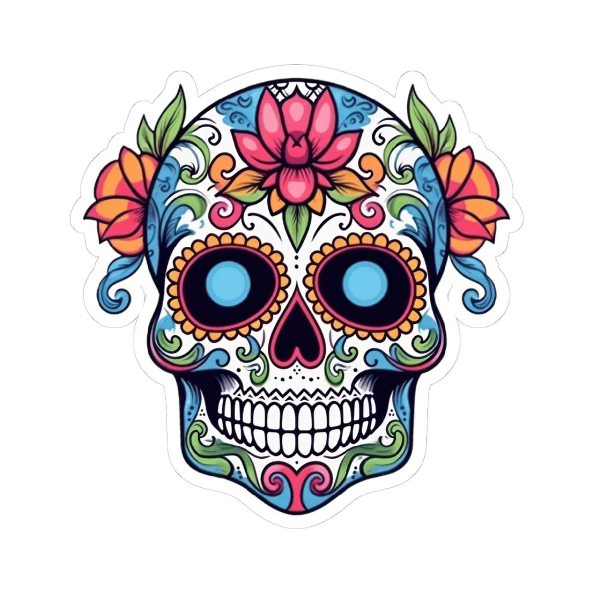 Sugar Skull Vinyl Sticker: Floral Dia de los Muertos Decal - Waterproof Gothic Art