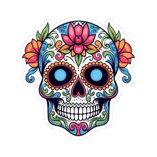 Sugar Skull Vinyl Sticker: Floral Dia de los Muertos Decal - Waterproof Gothic Art
