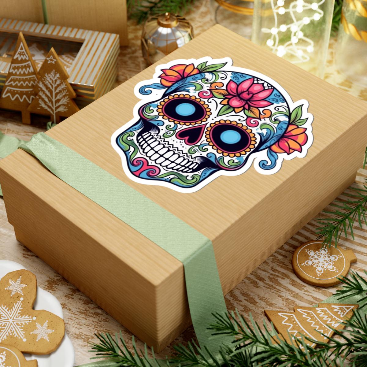 Sugar Skull Vinyl Sticker: Floral Dia de los Muertos Decal - Waterproof Gothic Art