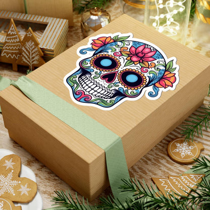 Sugar Skull Vinyl Sticker: Floral Dia de los Muertos Decal - Waterproof Gothic Art