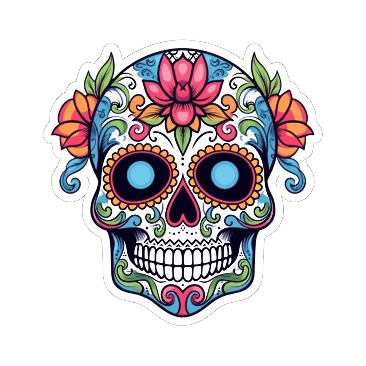 Sugar Skull Vinyl Sticker: Floral Dia de los Muertos Decal - Waterproof Gothic Art