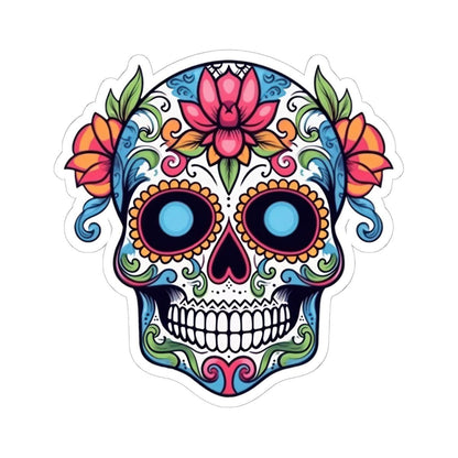 Sugar Skull Vinyl Sticker: Floral Dia de los Muertos Decal - Waterproof Gothic Art