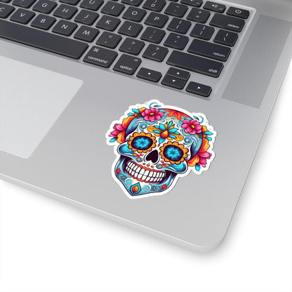 Floral Sugar Skull Vinyl Sticker: Dia de los Muertos Waterproof Decal