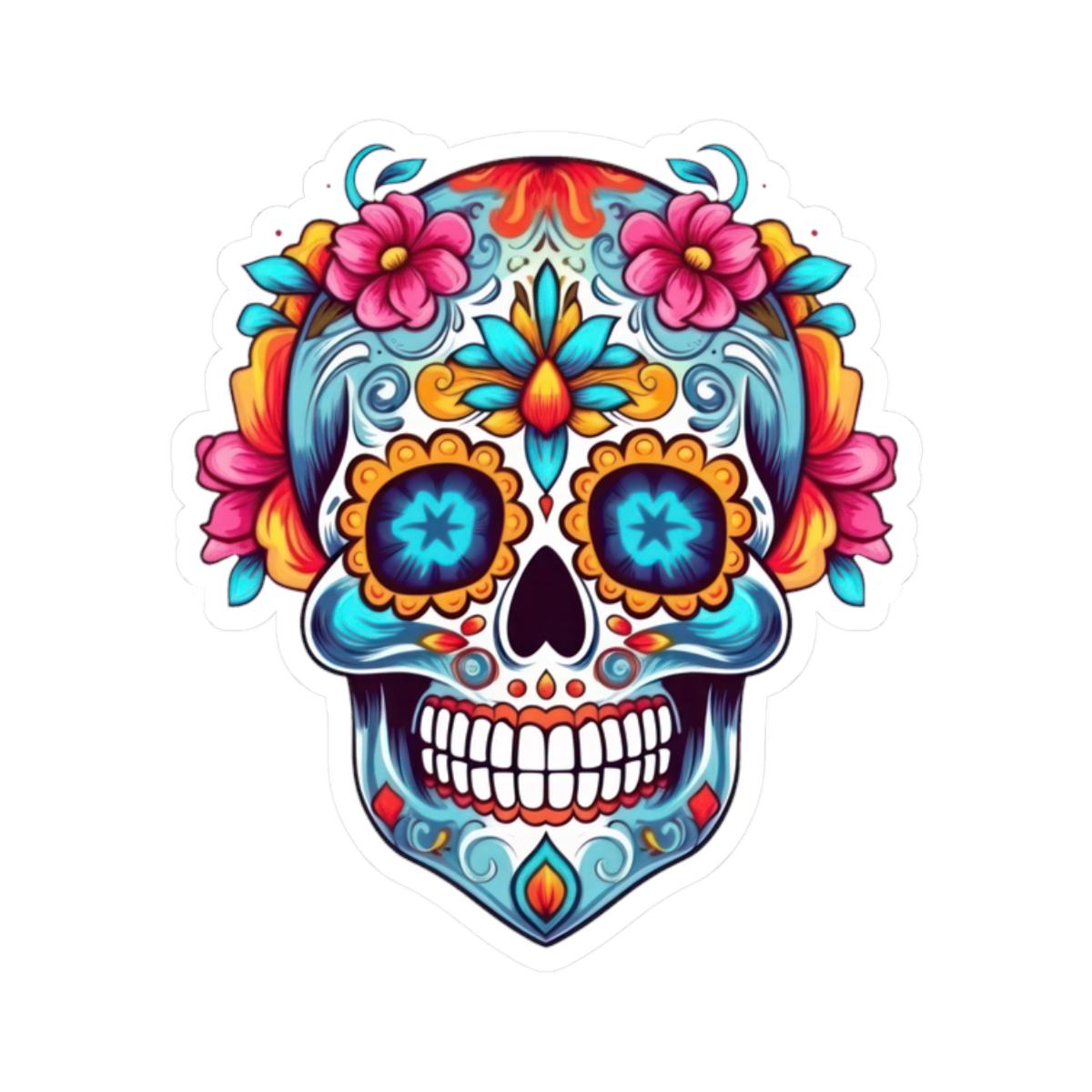 Floral Sugar Skull Vinyl Sticker: Dia de los Muertos Waterproof Decal
