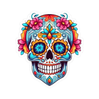 Floral Sugar Skull Vinyl Sticker: Dia de los Muertos Waterproof Decal
