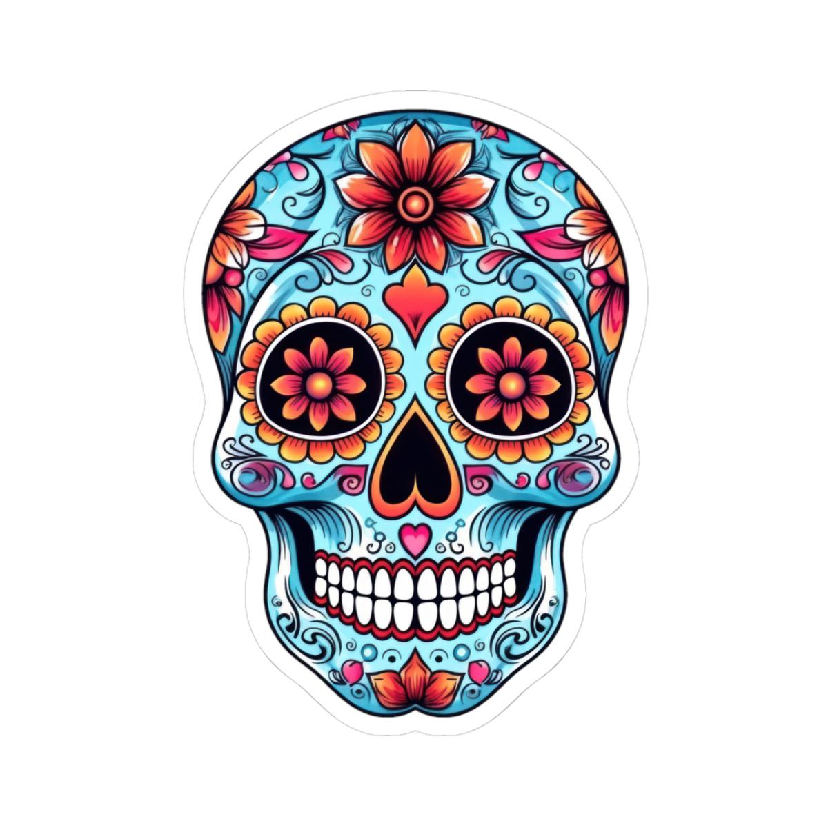 ColorFlow | Floral Sugar Skull Vinyl Sticker | Day of the Dead Heart Eyes Decal | Waterproof Colorful Calavera Laptop Sticker