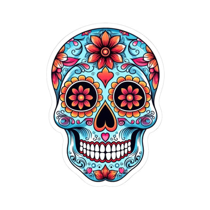 ColorFlow | Floral Sugar Skull Vinyl Sticker | Day of the Dead Heart Eyes Decal | Waterproof Colorful Calavera Laptop Sticker