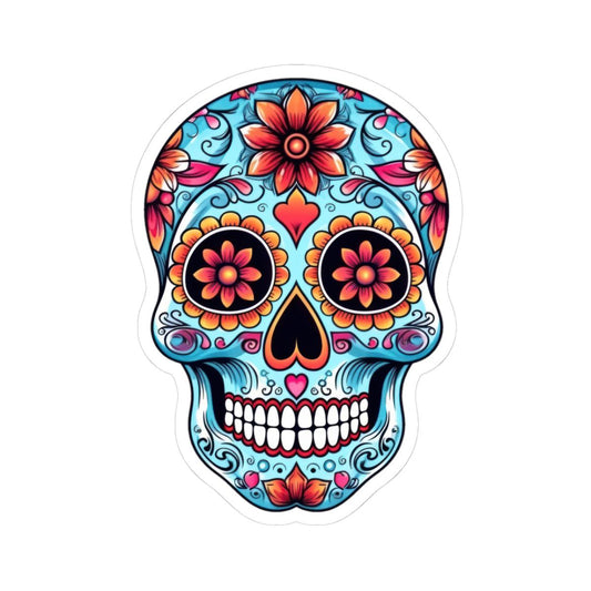 ColorFlow | Floral Sugar Skull Vinyl Sticker | Day of the Dead Heart Eyes Decal | Waterproof Colorful Calavera Laptop Sticker