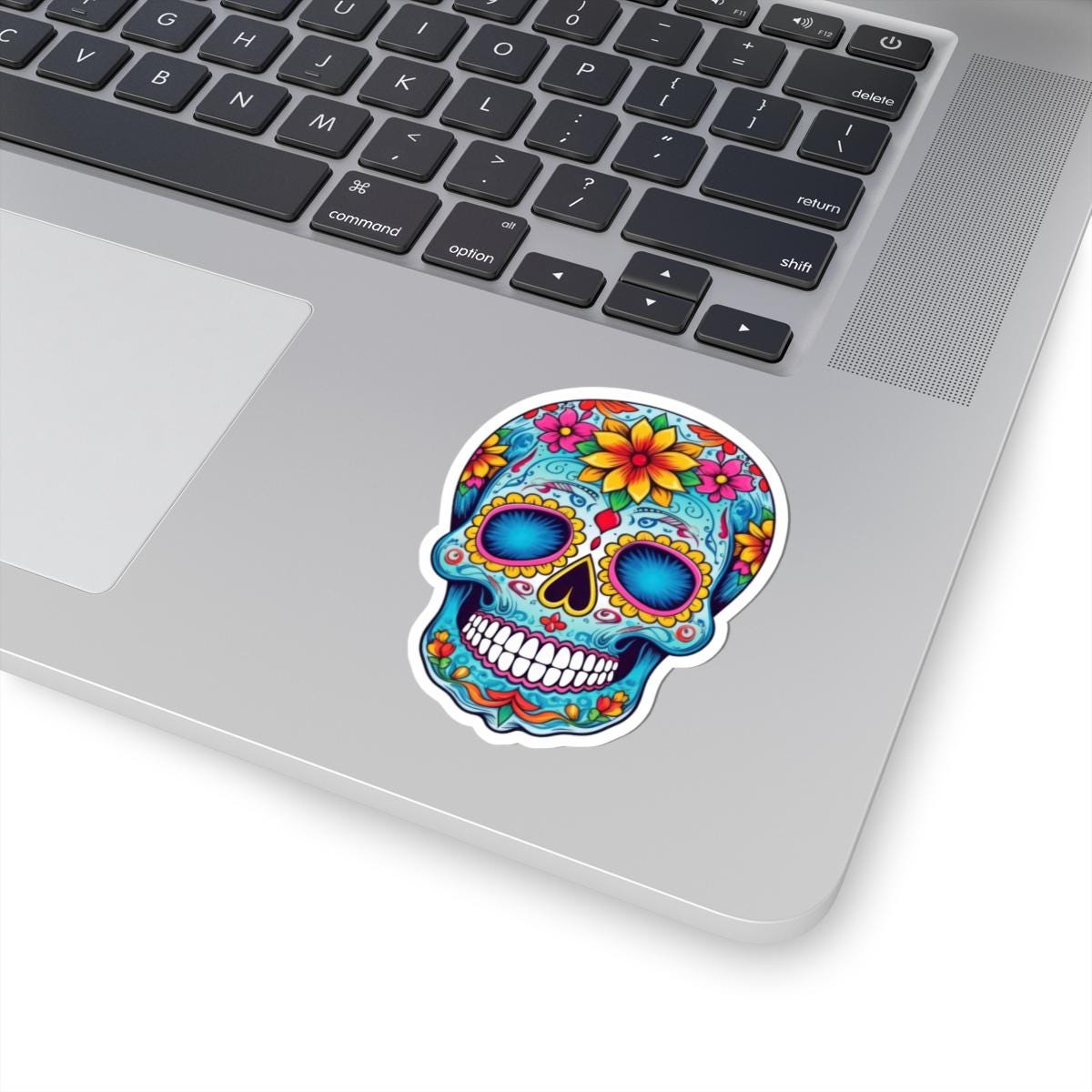 Floral Sugar Skull Vinyl Sticker: Vibrant Dia de los Muertos Decal
