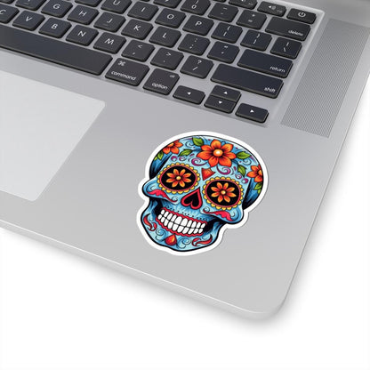 ColorFlow | Floral Sugar Skull Vinyl Sticker | Waterproof Skull Sticker | Day of the Dead Aesthetic Decal | Dia De Los Muertos Art