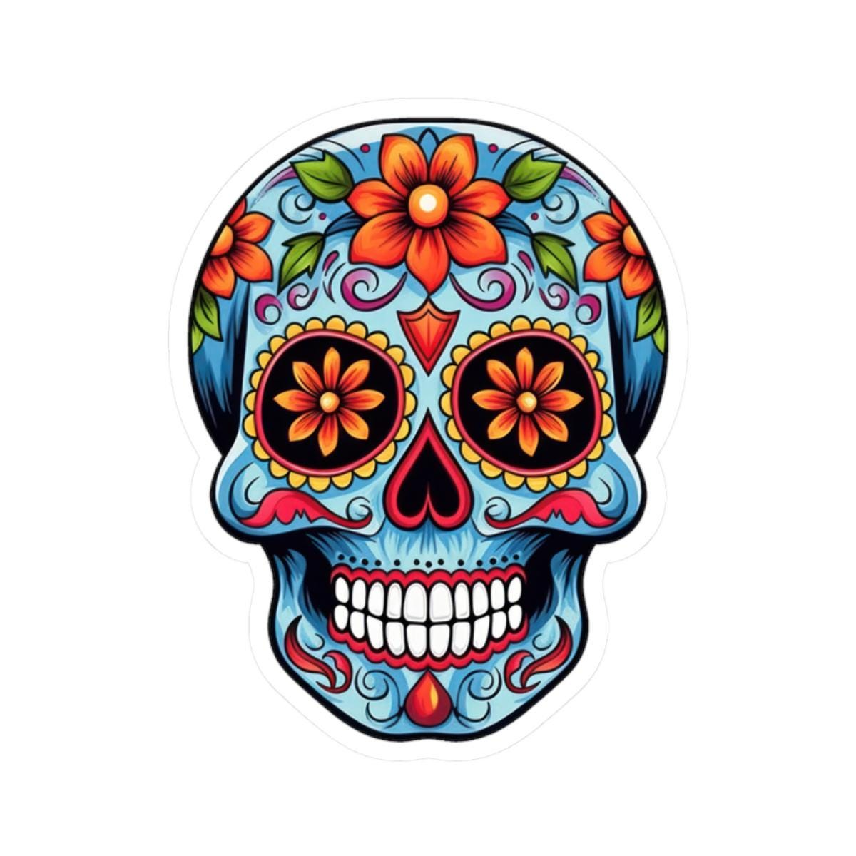 ColorFlow | Floral Sugar Skull Vinyl Sticker | Waterproof Skull Sticker | Day of the Dead Aesthetic Decal | Dia De Los Muertos Art