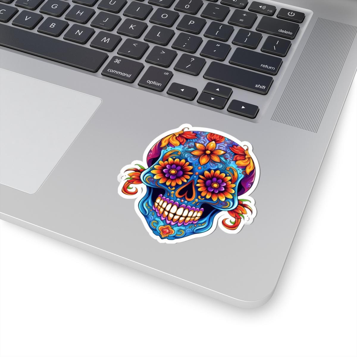 Floral Sugar Skull Sticker: Vibrant Dia de los Muertos Vinyl Decal
