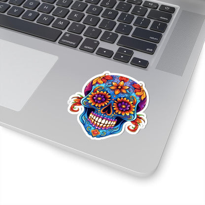 Floral Sugar Skull Sticker: Vibrant Dia de los Muertos Vinyl Decal