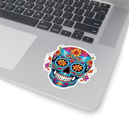 Sugar Skull Sticker: Waterproof Calavera Decal with Orange Flowers