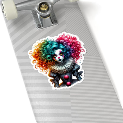 ColorFlow | Gothic Rainbow Clown Doll Sticker | Creepy Cute Circus Art | Dark Aesthetic Glossy Vinyl Sticker