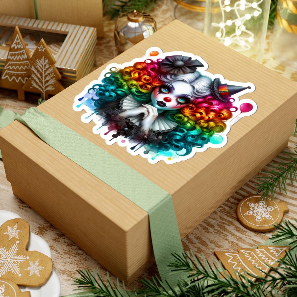 ColorFlow | Rainbow Gothic Circus Clown Sticker | Creepy Cute Harlequin Art | Dark Carnival Aesthetic Vinyl
