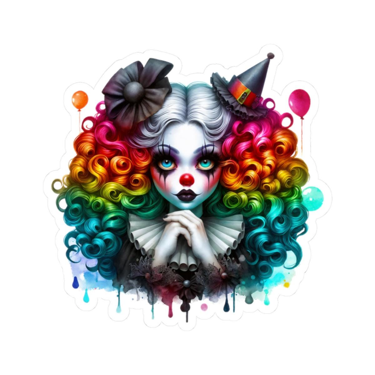 ColorFlow | Rainbow Gothic Circus Clown Sticker | Creepy Cute Harlequin Art | Dark Carnival Aesthetic Vinyl