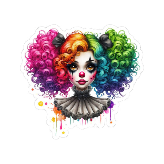 ColorFlow | Rainbow Circus Girl Sticker | Creepy Cute Clowncore Aesthetic | Goth Festival Decal for Laptops & Journals
