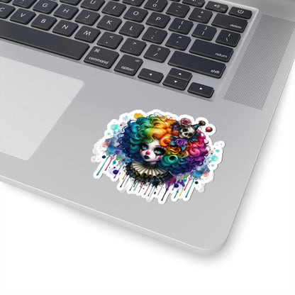 ColorFlow | Gothic Rainbow Clown Skull Sticker | Creepy Cute Circuscore Vinyl Decal | Spooky Alternative Laptop Art