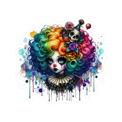 ColorFlow | Gothic Rainbow Clown Skull Sticker | Creepy Cute Circuscore Vinyl Decal | Spooky Alternative Laptop Art