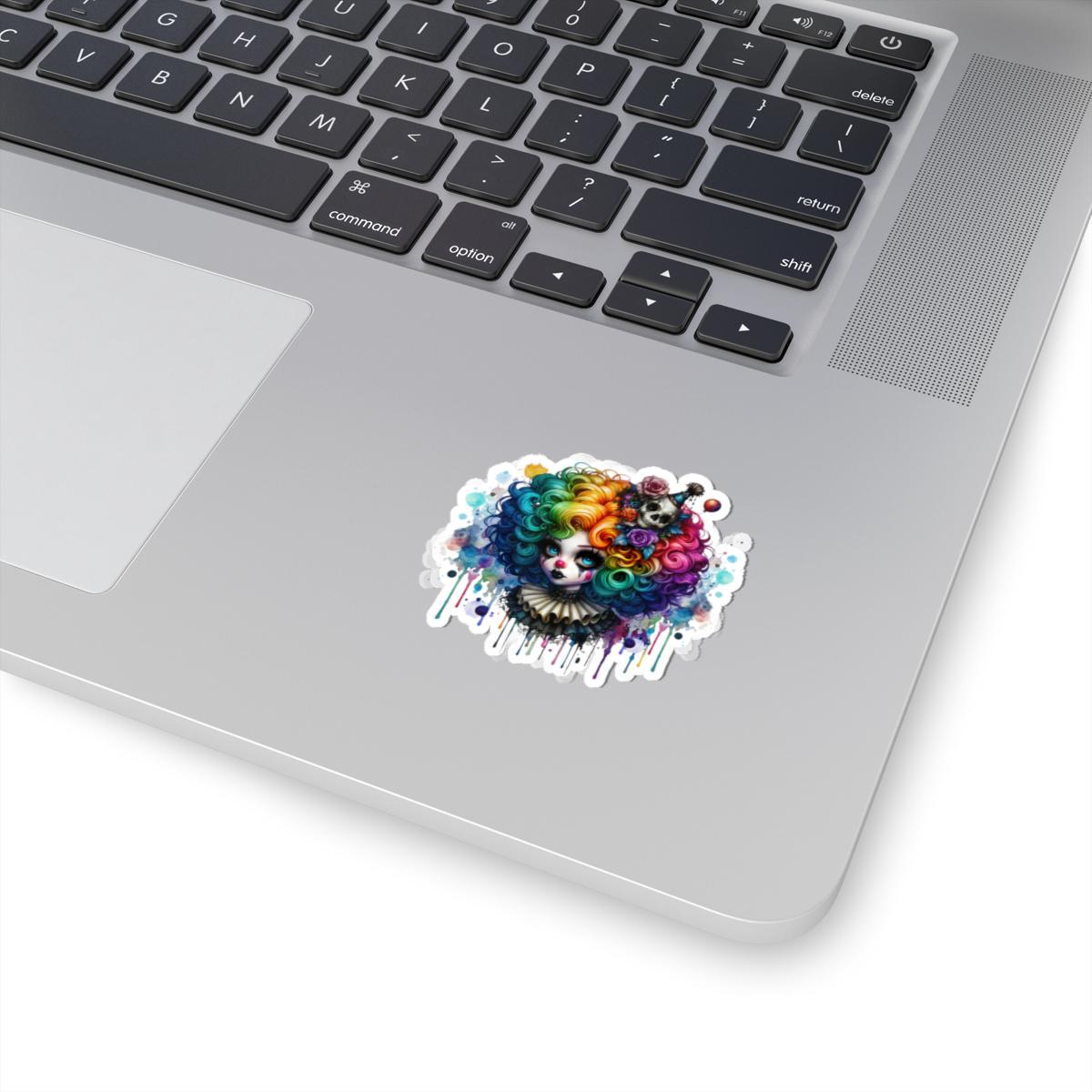 ColorFlow | Gothic Rainbow Clown Skull Sticker | Creepy Cute Circuscore Vinyl Decal | Spooky Alternative Laptop Art