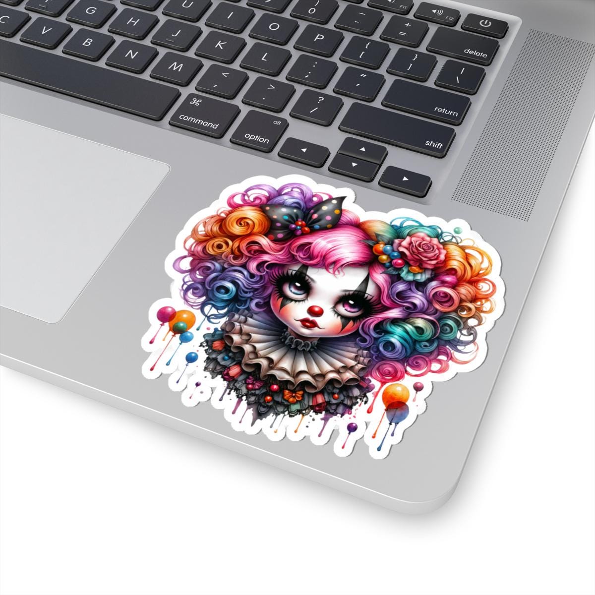 Rainbow Clowncore Girl Sticker: Pastel Goth Circus Vinyl Decal