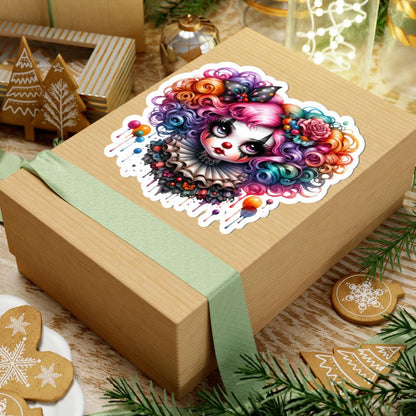 Rainbow Clowncore Girl Sticker: Pastel Goth Circus Vinyl Decal