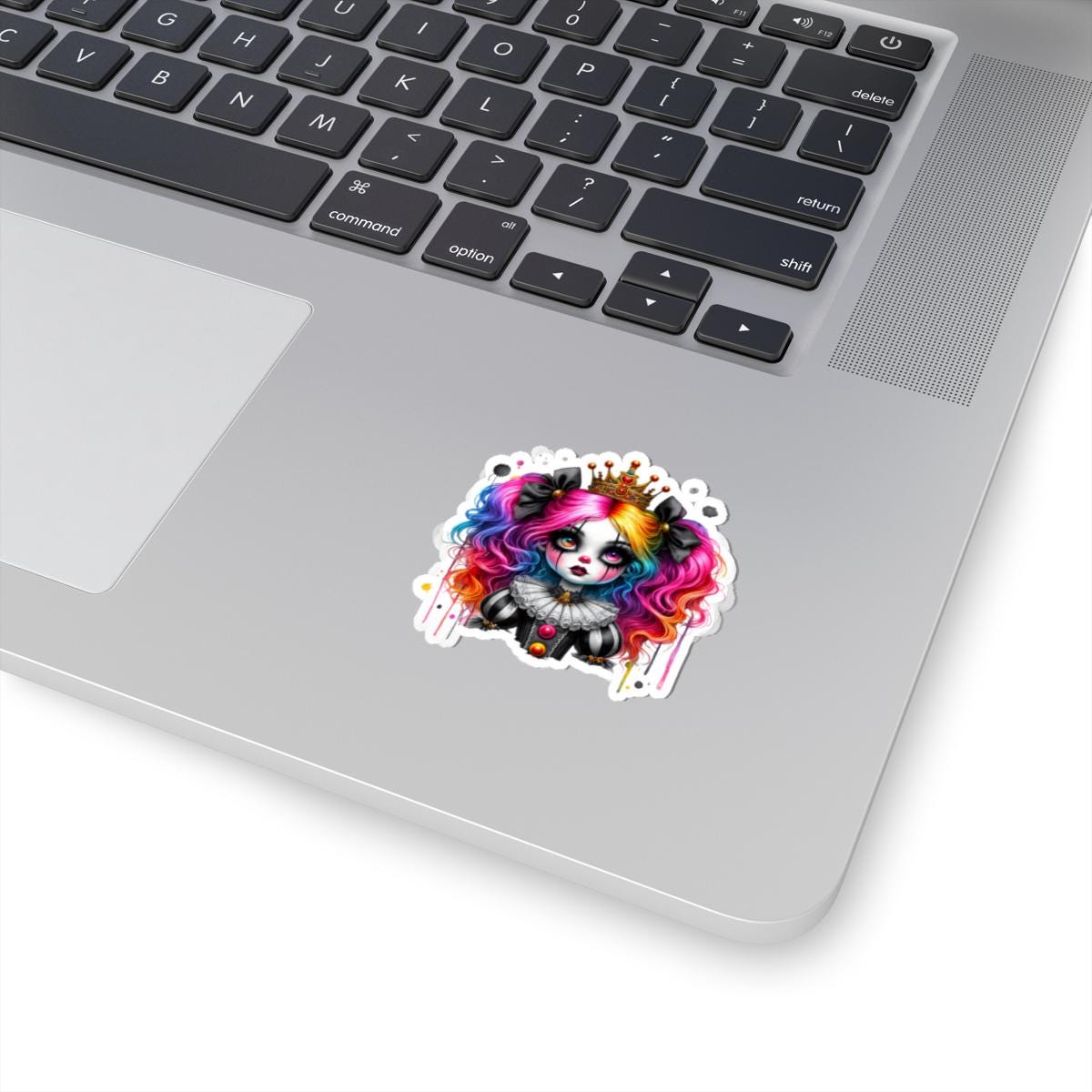 Royal Rainbow Clowncore Girl Sticker: Goth Emo Princess Vinyl Decal