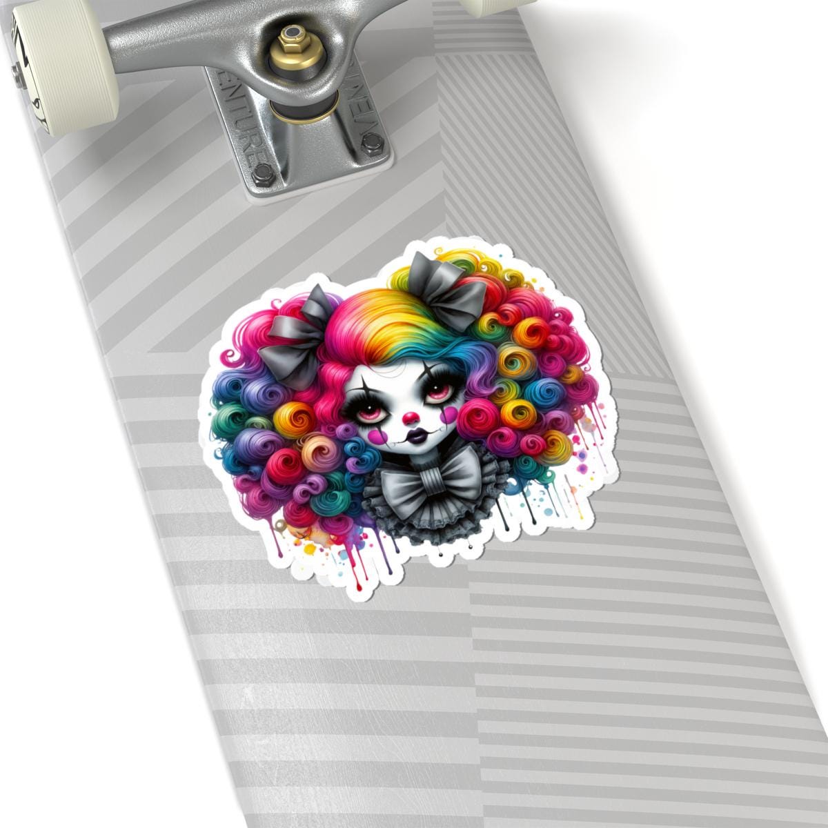 ColorFlow | Rainbow Goth Clowncore Sticker | Pastel Punk Big Bow Girl | Sad Circus Vinyl Decal