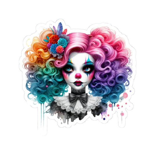 Rainbow Clown Girl Sticker: Vintage Circus Art, Floral Goth Decal