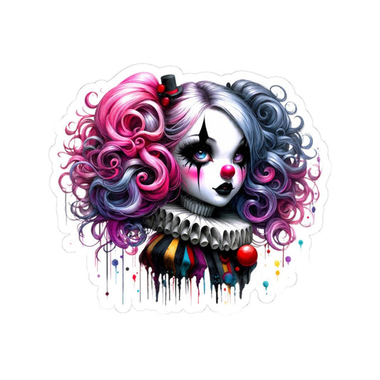 Gothic Circus Doll Sticker: Pink & Blue Clowncore Art Decal