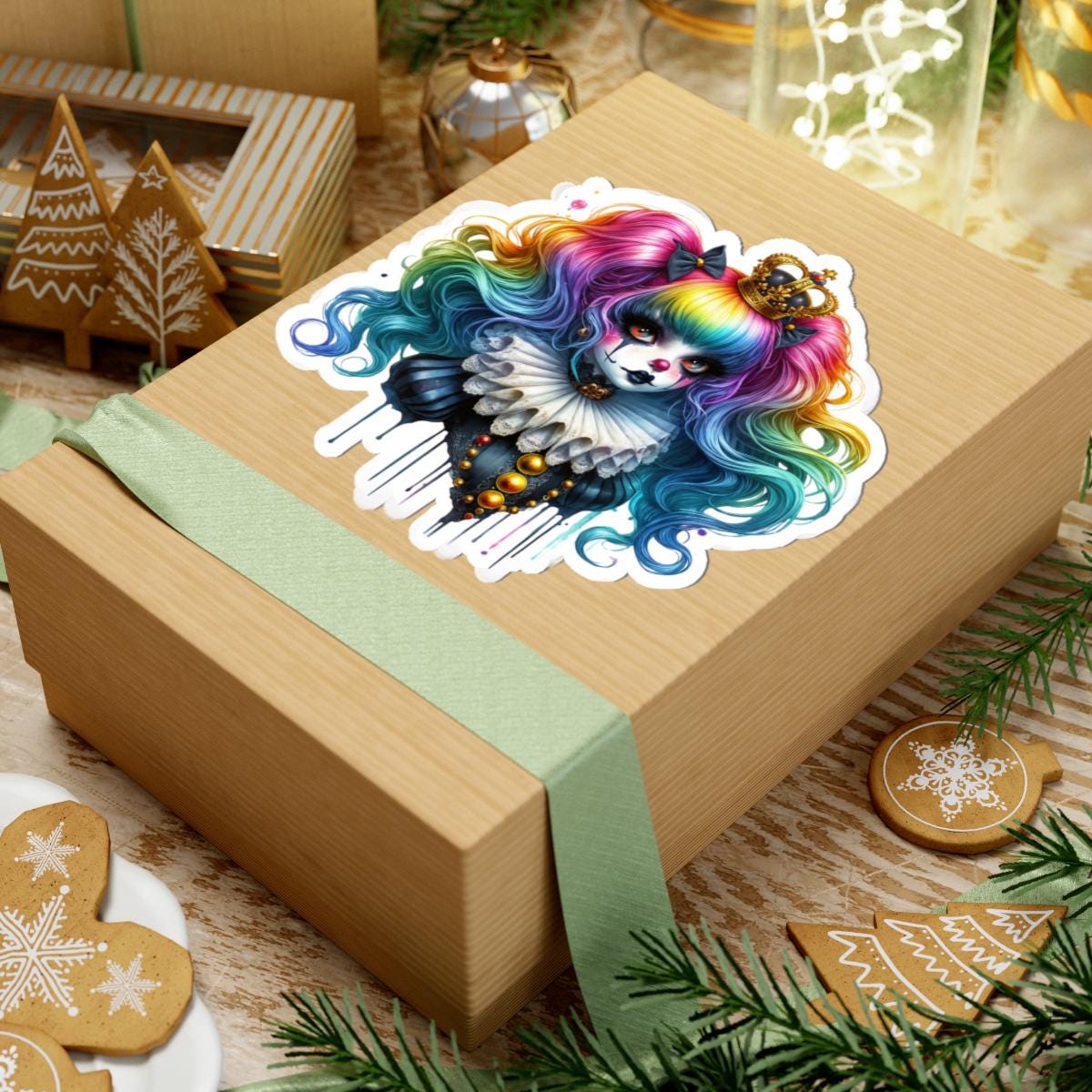 Royal Clowncore Girl Sticker: Gothic Circus Princess - Waterproof Vinyl