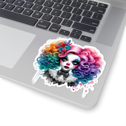Rainbow Clown Girl Sticker: Vintage Circus Art, Floral Goth Decal