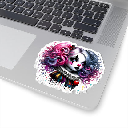 Gothic Circus Doll Sticker: Pink & Blue Clowncore Art Decal