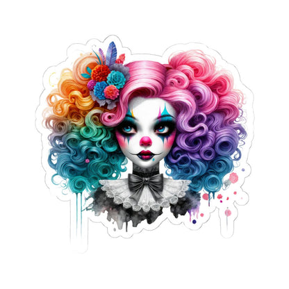 Rainbow Clown Girl Sticker: Vintage Circus Art, Floral Goth Decal