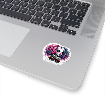 Gothic Circus Doll Sticker: Pink & Blue Clowncore Art Decal