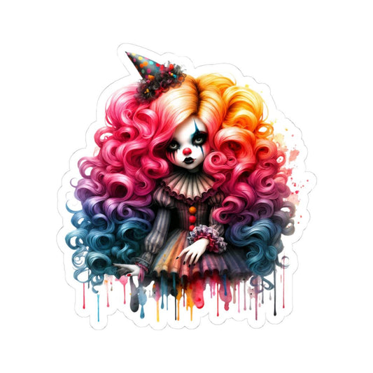Pastel Goth Clown Girl Sticker | Rainbow Curls, Circus Doll Art