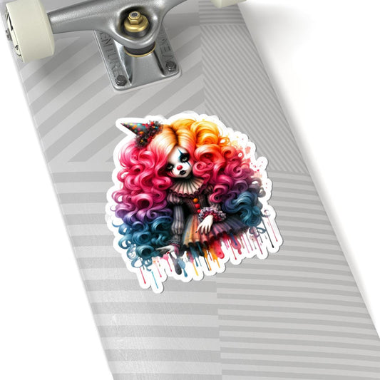 Pastel Goth Clown Girl Sticker | Rainbow Curls, Circus Doll Art